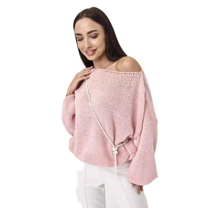Damen Grobstrickpullover Weite Ärmel Rundhals Eveloria