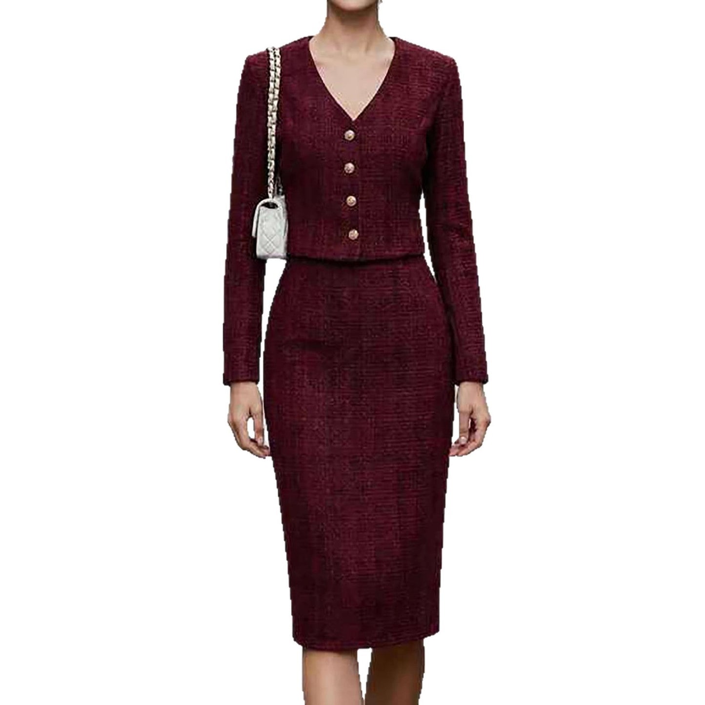 Damen Bleistiftkleid Fein Strukturdesign Knöpfe Eveloria