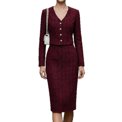 Damen Bleistiftkleid Fein Strukturdesign Knöpfe Eveloria