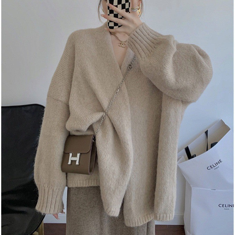 Damen Oversized Kuschelpullover V-Ausschnitt Langer Ärmel Eveloria