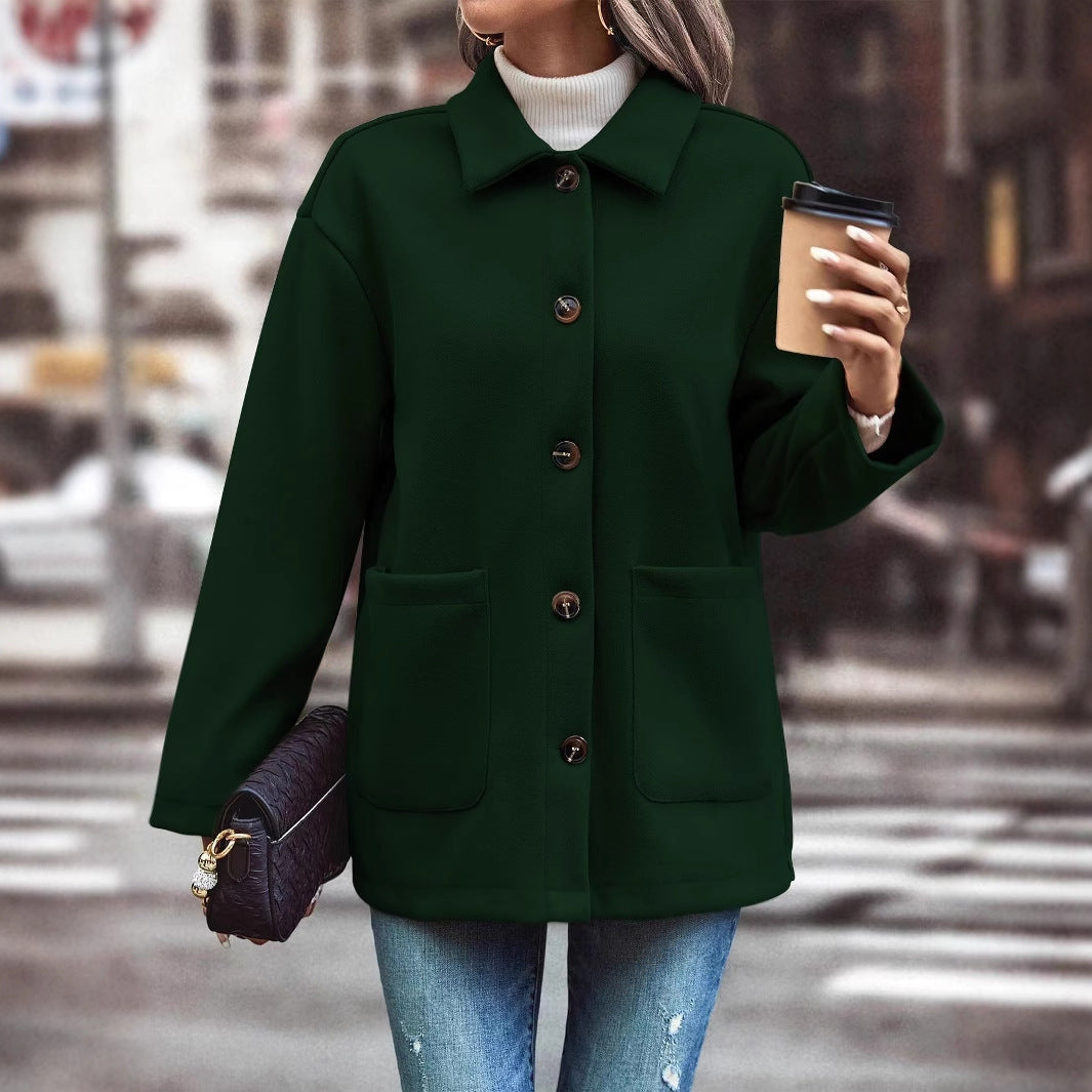 Damen Oversized-Jacke Knopfdetails Praktische Taschen Eveloria
