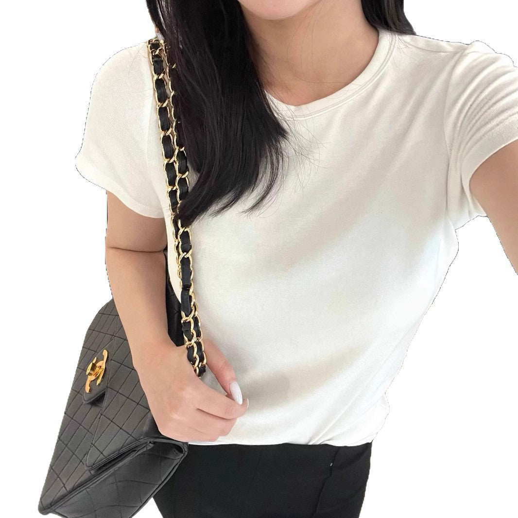Damen Figurbetonter Basist-Shirt Eveloria Baumwolle Weiß