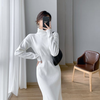 Damen Strickkleid Figurbetont Hochkragen Elegantes Design Eveloria - Eveloria