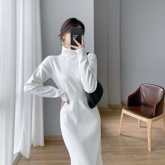 Damen Strickkleid Figurbetont Hochkragen Elegantes Design Eveloria - Eveloria