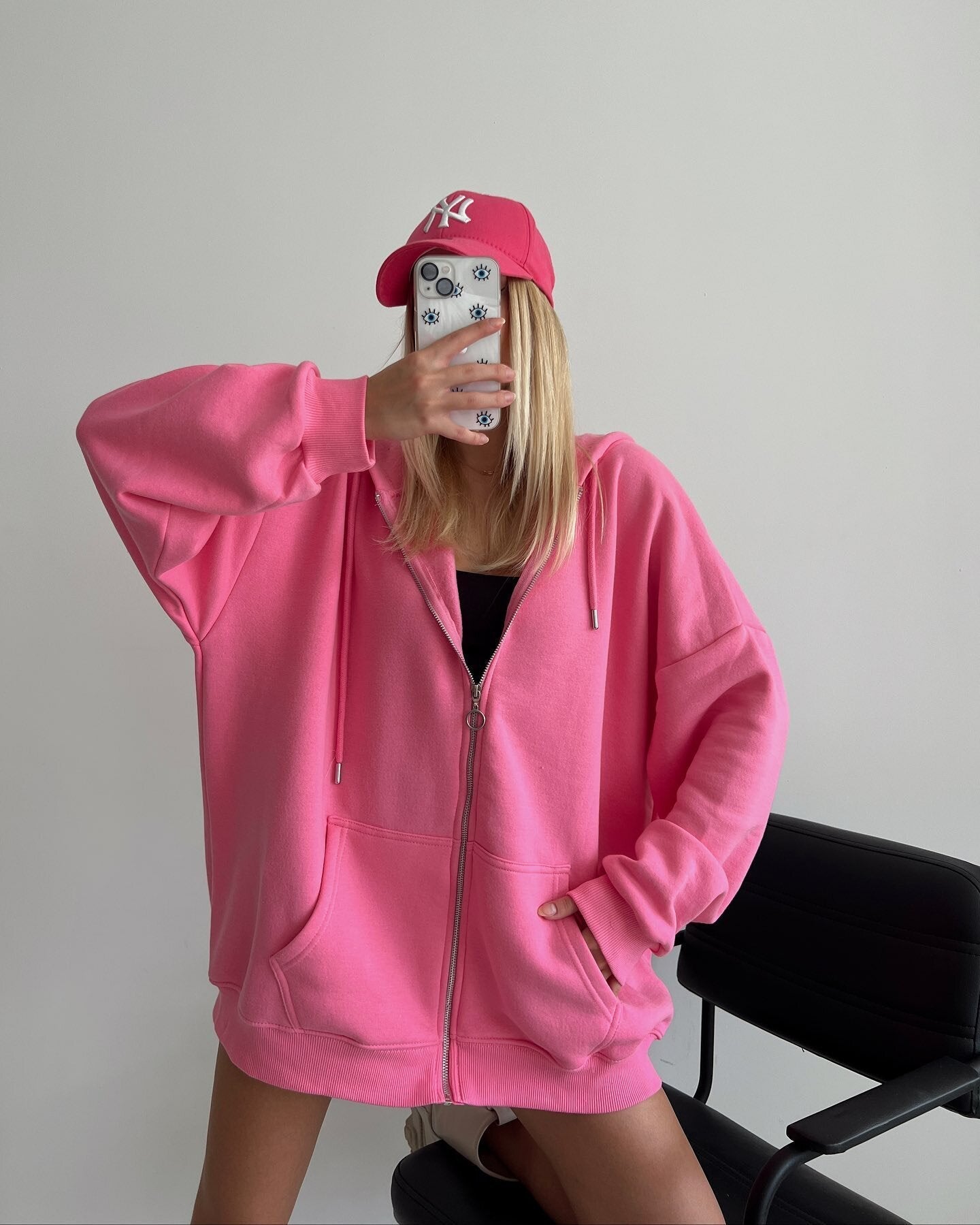 Damen Oversized Kapuzenjacke Reißverschluss Eveloria