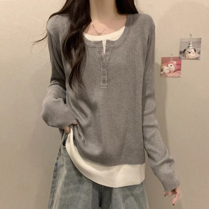 Damen Langarm-Pullover mit Knöpfen Eveloria