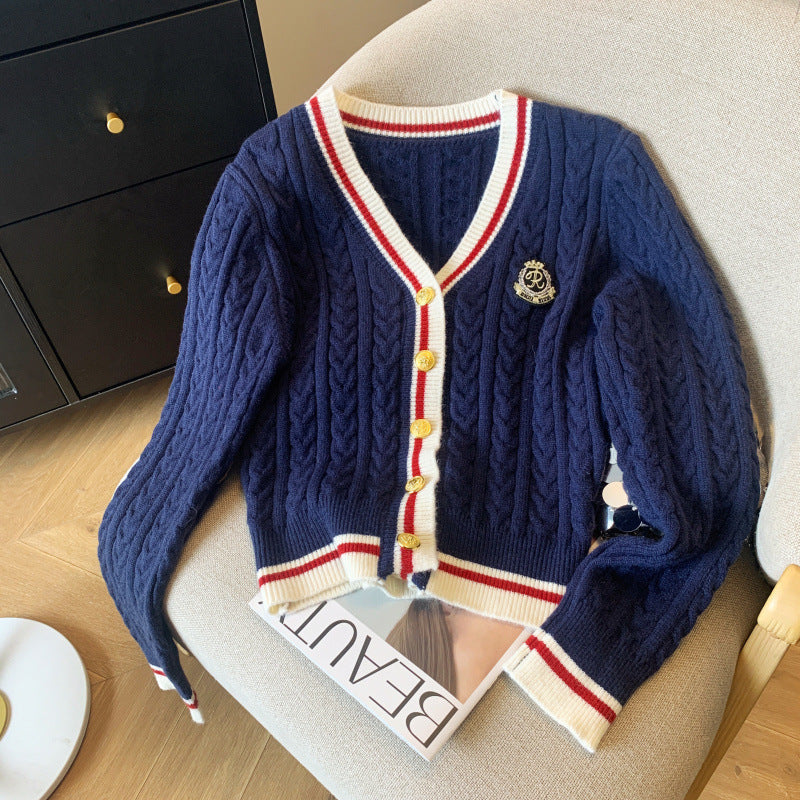 Damen Grobstrick-Cardigan Streifenmuster mit Knöpfen