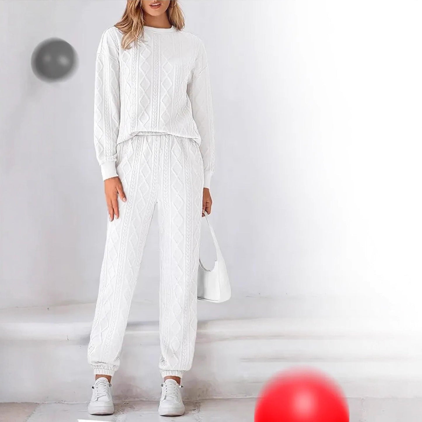 Damen Strick-Loungewear-Set Elegant Zopfmuster Weich