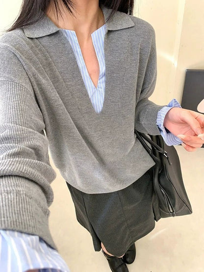 Damen Pullover mit Hemdkragen Eveloria