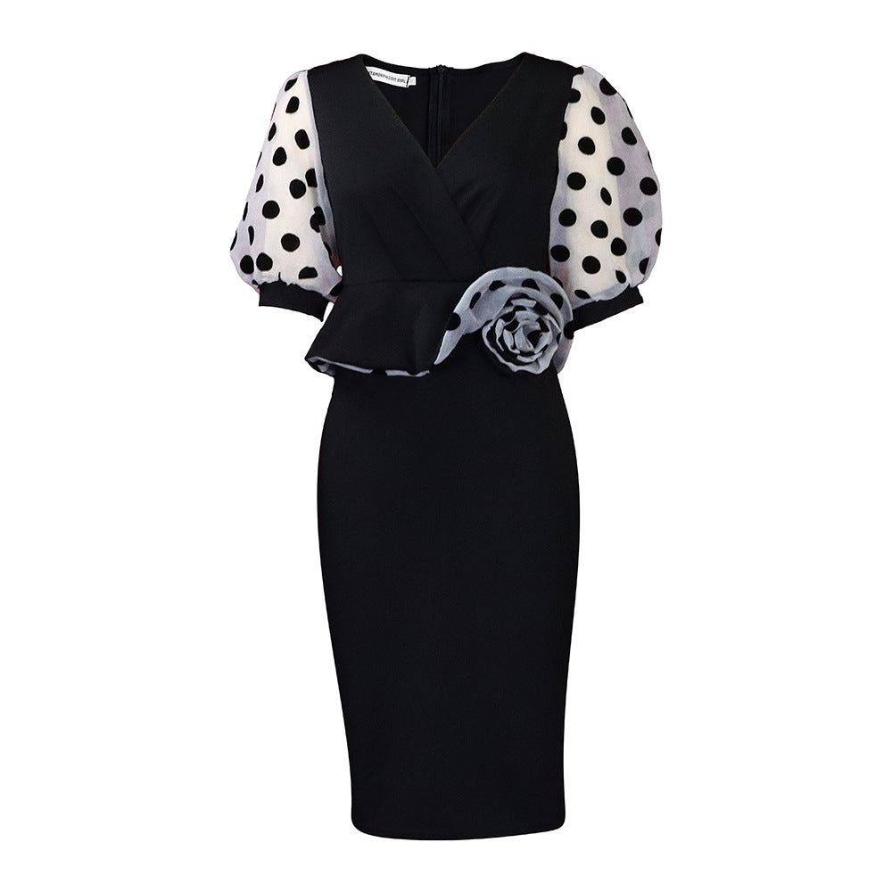 Damen Midi-Kleid Puffärmel Floralmuster Eveloria