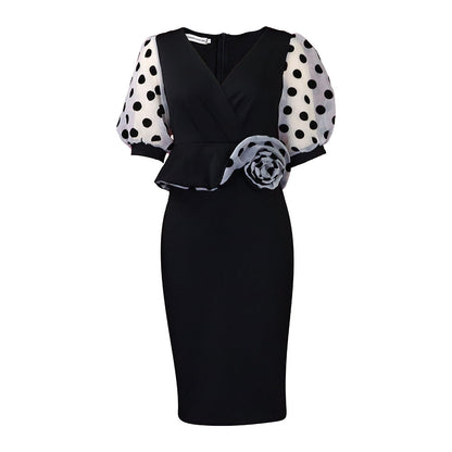 Damen Midi-Kleid Puffärmel Floralmuster Eveloria