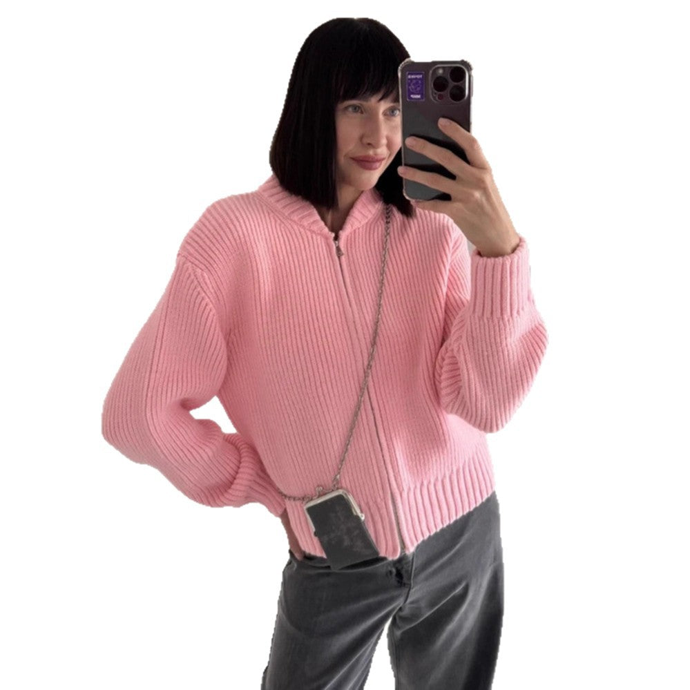 Damen Strickpullover Lässig Reißverschluss Eveloria