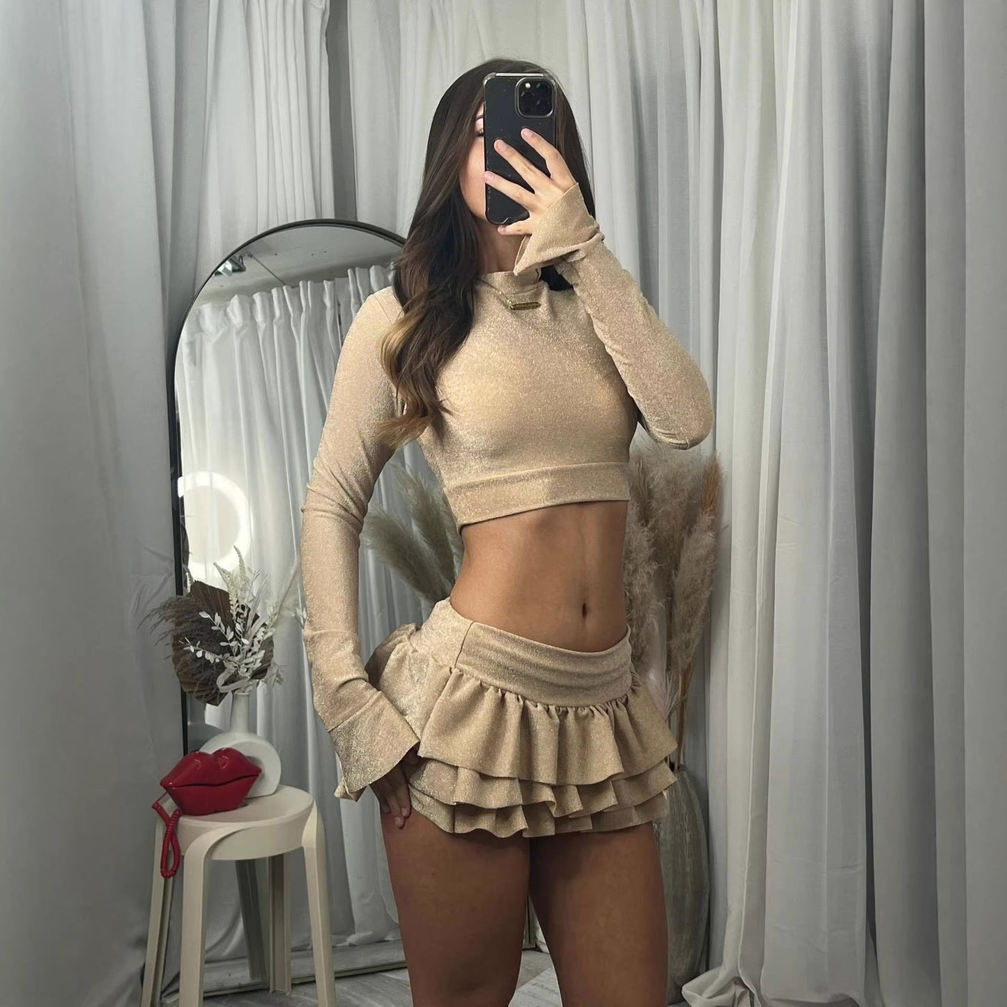 Damen Crop- und Mini-Rock Set Eveloria