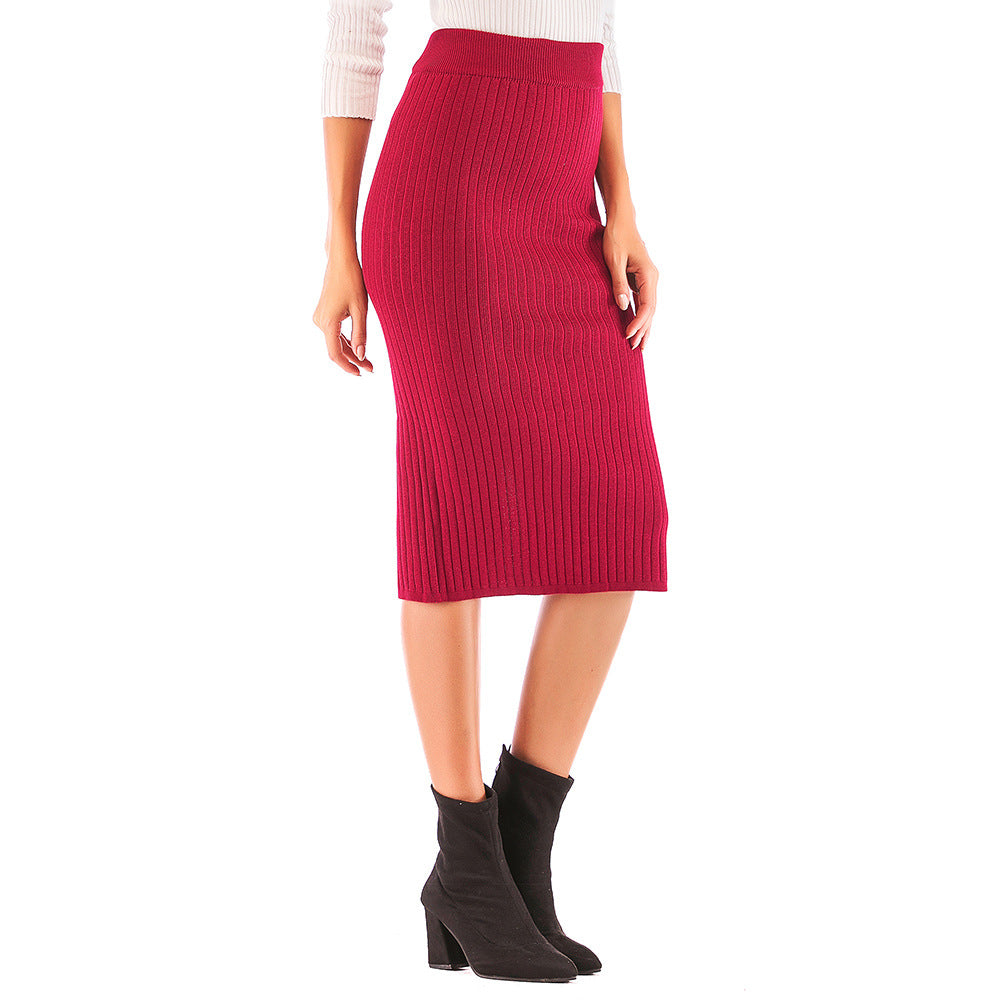 Damen Rippstrickrock Mit Seitlichem Schlitz Schwarz Eveloria - Eveloria