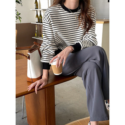 Damen Sweatshirt Rundhals Streifen Pullover Eveloria