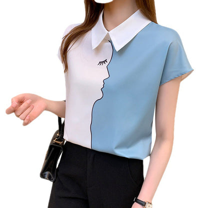 Damen Bluse Kurzärmelig Gesichtsmotiv Eveloria