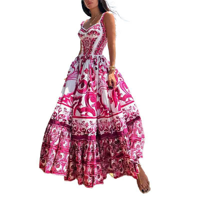 Damen Maxikleid mit Ornamenten Weit Rock Eveloria