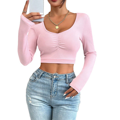 Damen Crop- Langarm Raffungen Eveloria