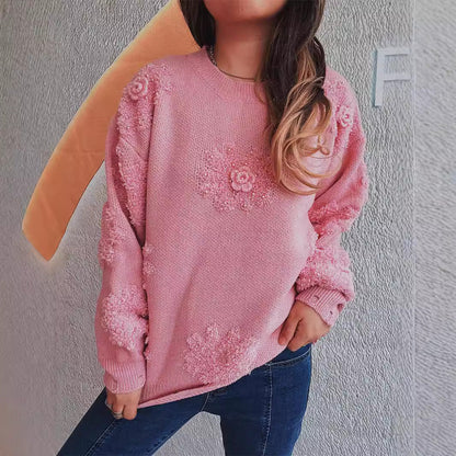 Damen Pullover Floral Strickdesign