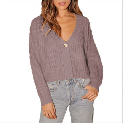 Damen Grobstrick Cardigan Lockerer V-Ausschnitt Beige Eveloria
