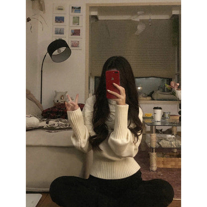 Damen Oversized Strickpullover Hohler Kragen Strukturiert Eveloria