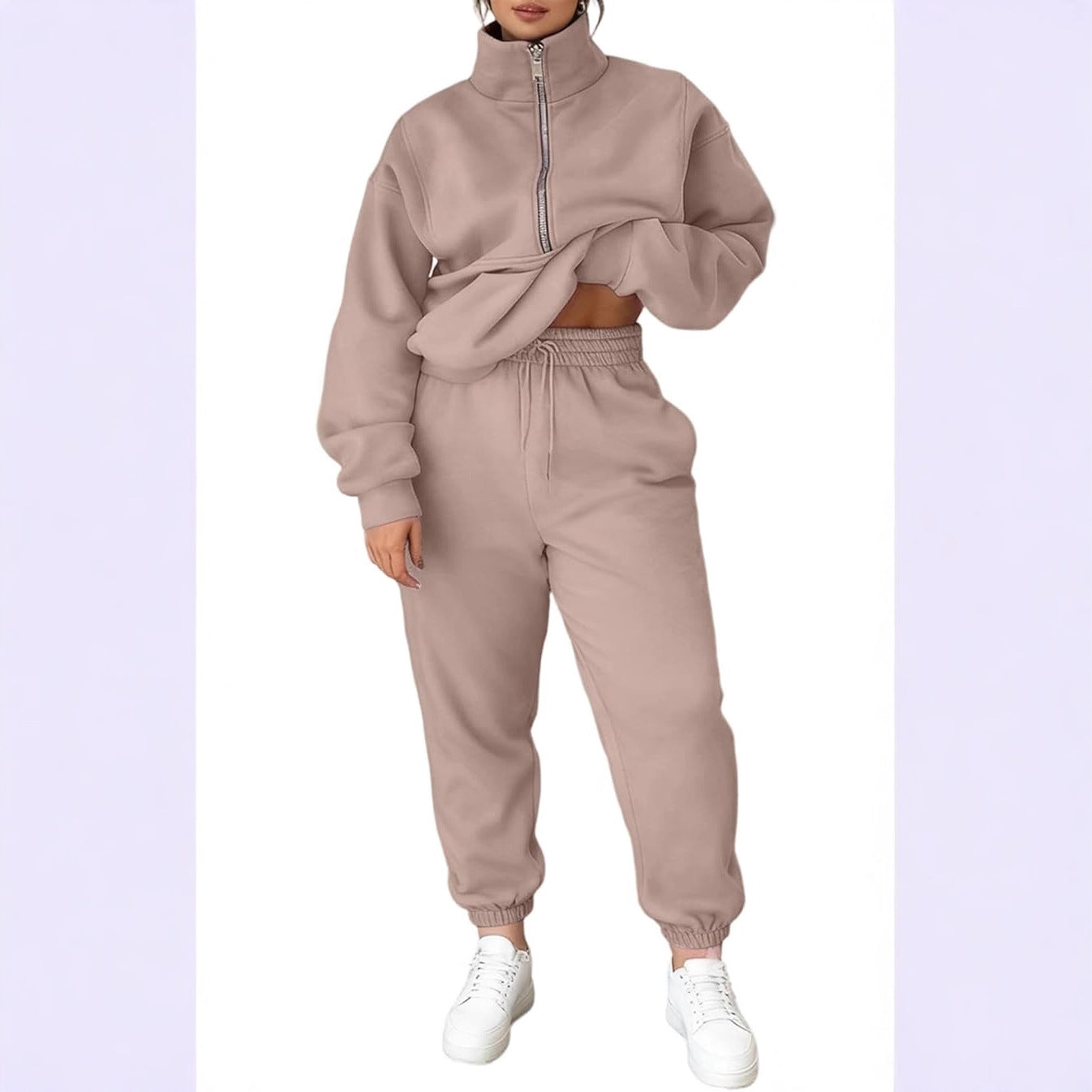 Damen Fleece-Pullover Hochkragen Reißverschluss Kuschelig Grau