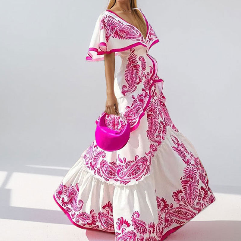 Damen Maxikleid Voluminöse Ärmel Paisleymuster Eveloria