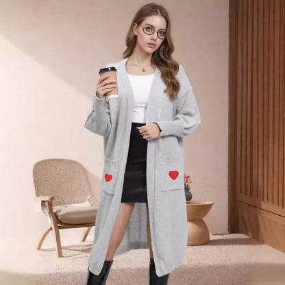 Damen Strickjacke Langarm mit Herzen Offene Taschen