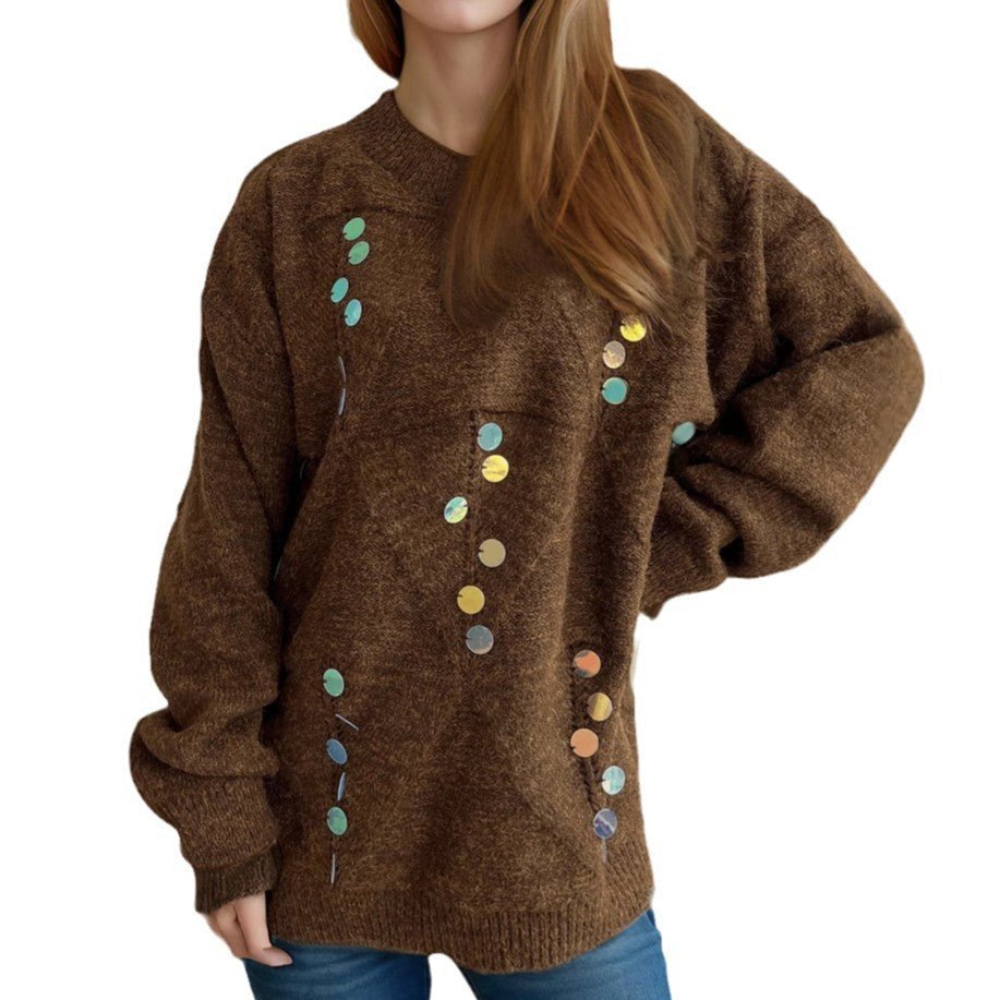Damen Strickpullover mit Pailletten Eveloria