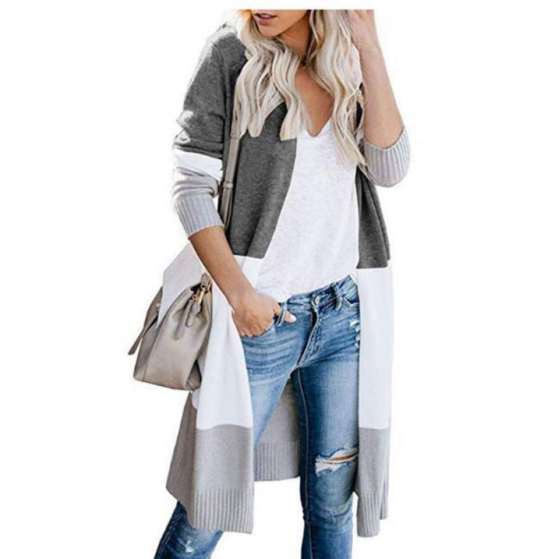 Damen Strickcardigan mit Blockstreifen Anthrazit
