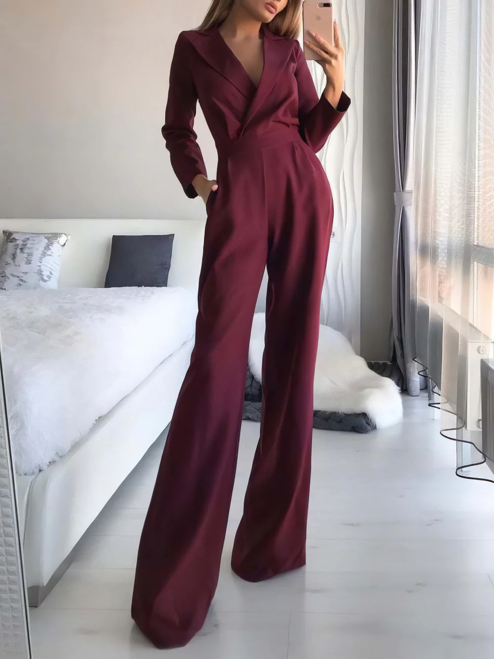 Damen Jumpsuit Figurbetont Weites Bein Eveloria