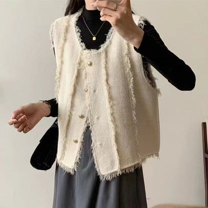 Damen Strickweste Stufenlos Elegant Knöpfe