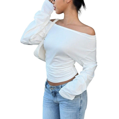 Damen Langarmshirt Off-Shoulder Voluminöse Ärmel Figurbetont Eveloria