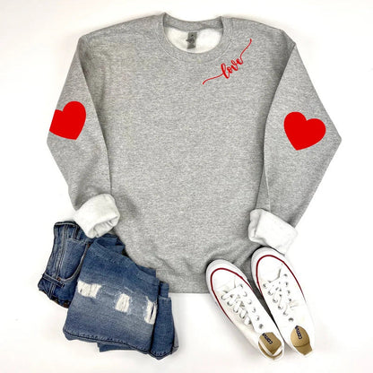 Damen Sweatshirt Herzen-Design Lässiger Schnitt Grau