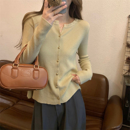 Damen Strickcardigan Elegantes Design Rippstruktur Beige