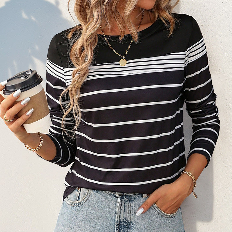 Damen Langarmshirt Maritimes Streifenmuster Lässiger Schnitt Blau