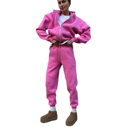 Damen Fleece-Jogginganzug Hochkragen Reißverschluss Grau