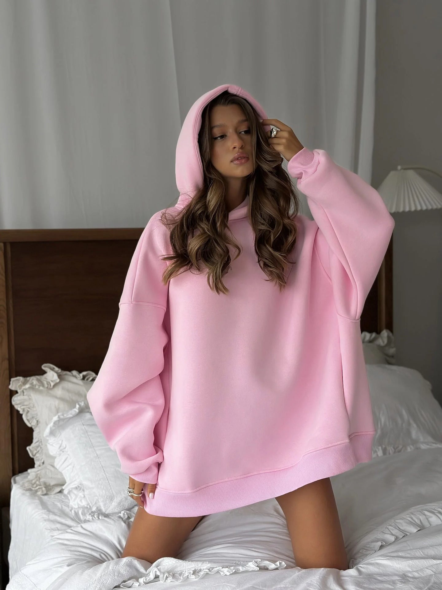 Damen Oversized Hoodie mit Taschen Hochgeschlossener Kragen