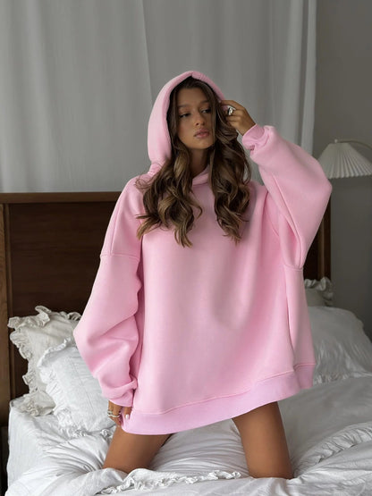 Damen Oversized Hoodie mit Taschen Hochgeschlossener Kragen