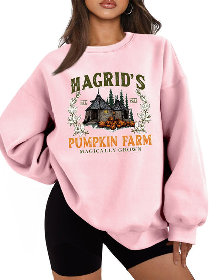 Damen Sweatshirt Rundhalsausschnitt Kürbis-Motiv Herbstlich