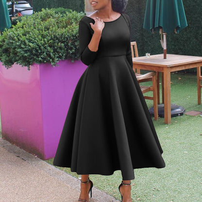 Damen A-Linien Kleid Rundhalsausschnitt schwingender Rock Eveloria