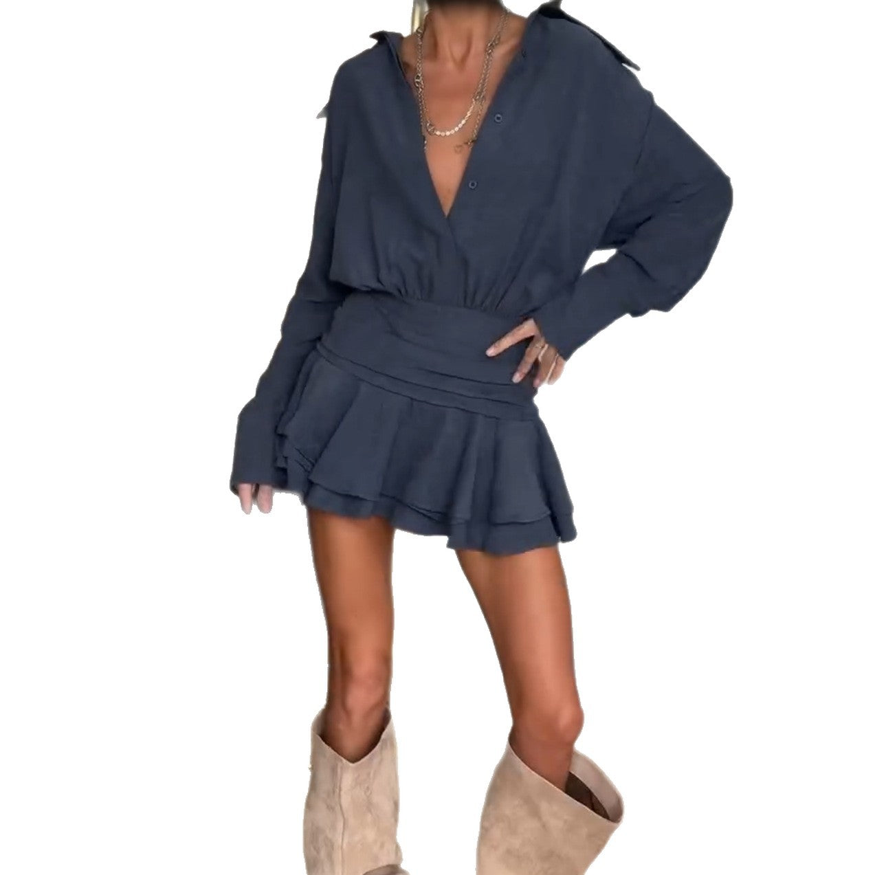 Damen Wickelkleid Voluminöser Rock Eveloria