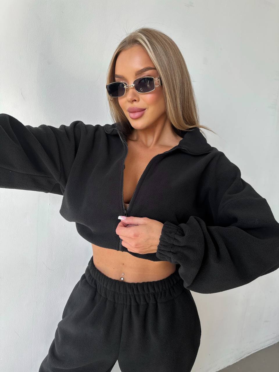 Damen Fleecejacke Cropped Reißverschluss Eveloria