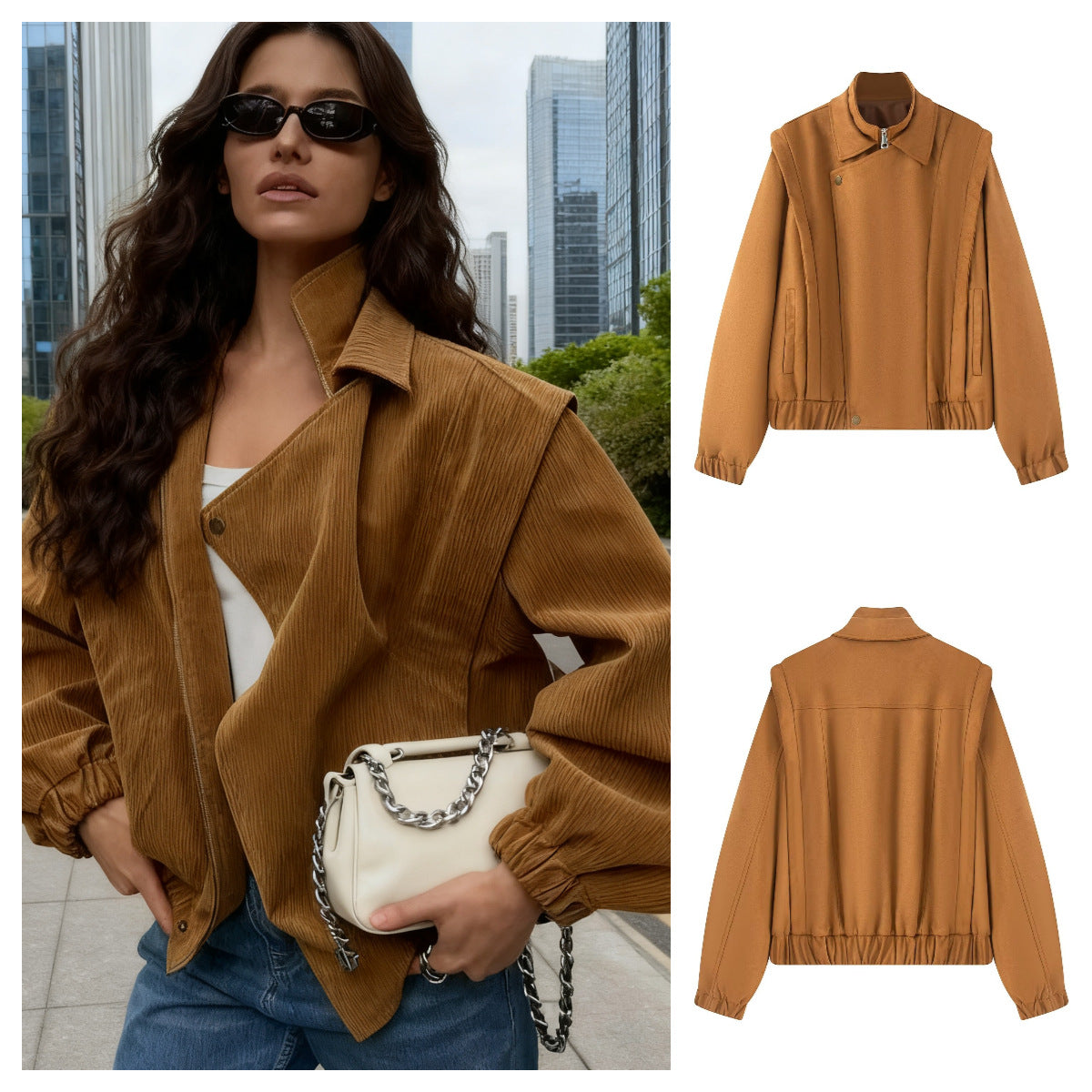 Damen Übergangsjacke Asymmetrisch Bequem Schwarz Eveloria - Eveloria