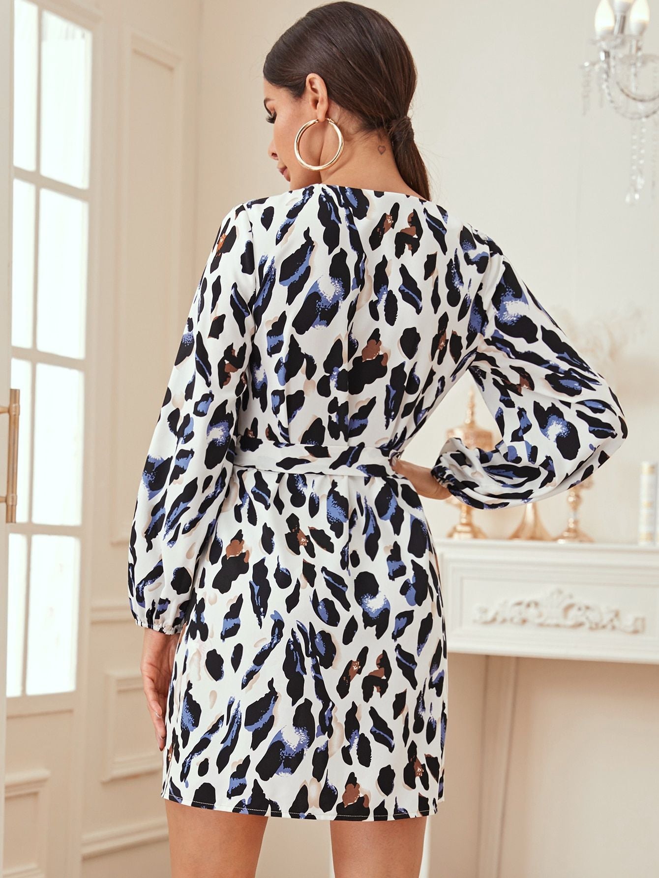 Damen Blusenkleid Tierdruck Tailliert