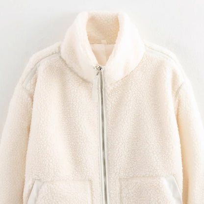 Damen Fleecejacke Hochkragen Praktische Taschen Grau Eveloria