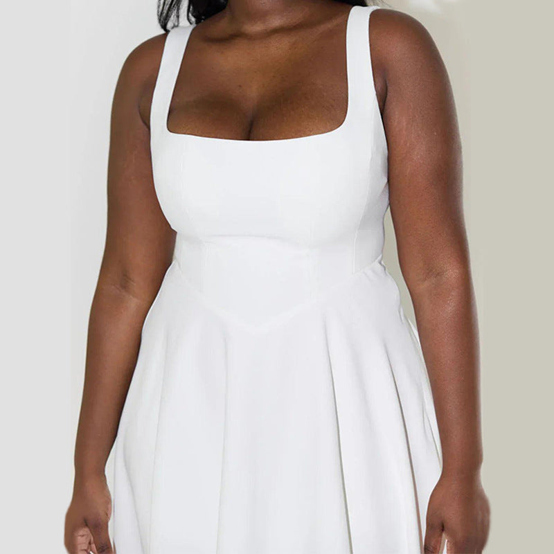 Damen Maxikleid Quadratischer Ausschnitt Fließender Rock Eveloria
