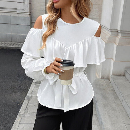 Damen Bluse RüschenDetails Tailliert Schwarz Eveloria - Eveloria