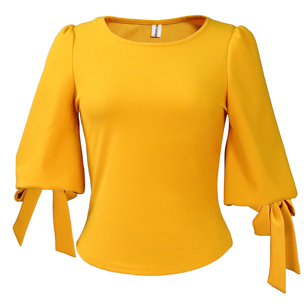 Damen Bluse mit Taillenband Puffärmel Blümchenmuster