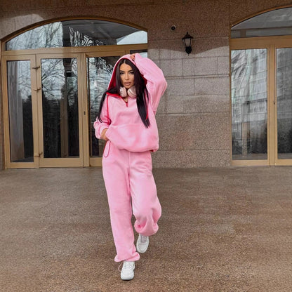 Damen Fleece-Jogginganzug Hochkragen Kordelzug Grau
